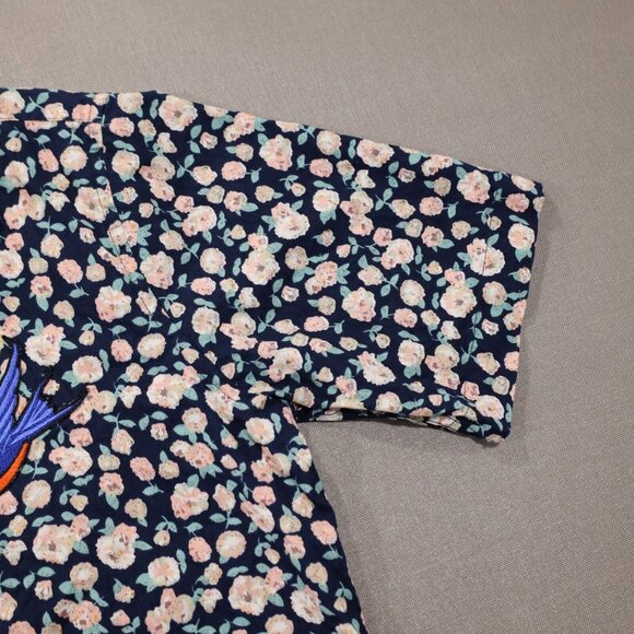 Just Junkies Mens Button Up Shirt Floral Pattern with Bird Patches OOAK - Picture 9 of 12